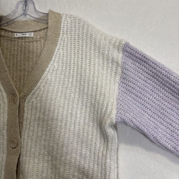 MNG MANGO Women's Knit Cropped Color Block Cardigan Sweater Alpaca Wool Blend - Picture 5 of 15